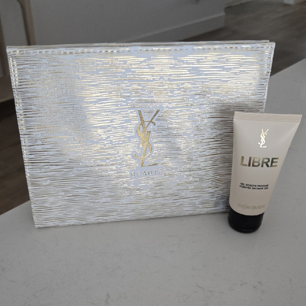 Brand New YSL Pouch Clutch Bag YSL Beauté cosmetic bag gold & YSL LIBRE trvl